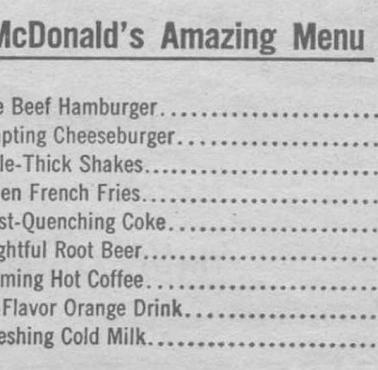 Menu McDonalda z 1940 roku