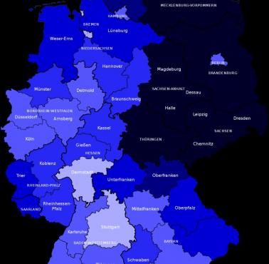 Odsetek rdzennych Niemców w poszczególnych landach, 2016