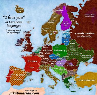 Słowo "kocham cię" w różnych europejskich językach