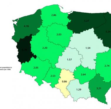 Powierzchnia lasów przypadających na ludność w Polsce