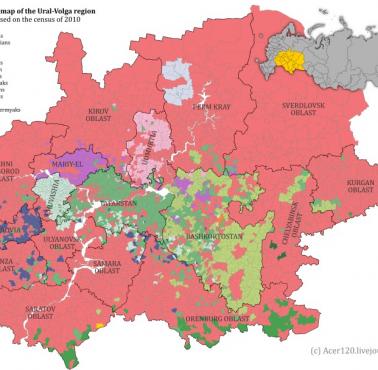 Mapa etniczna regionu Ural-Wołga, Rosja