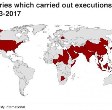 Kraje, które przeprowadziły egzekucje w latach 2013 - 2017, BBC, Amnesty International