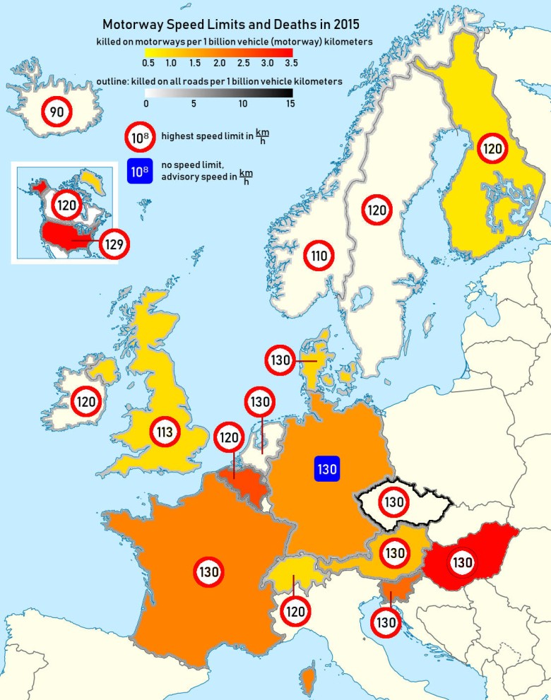 Zgony na autostradzie i ograniczenia prędkości w Europie