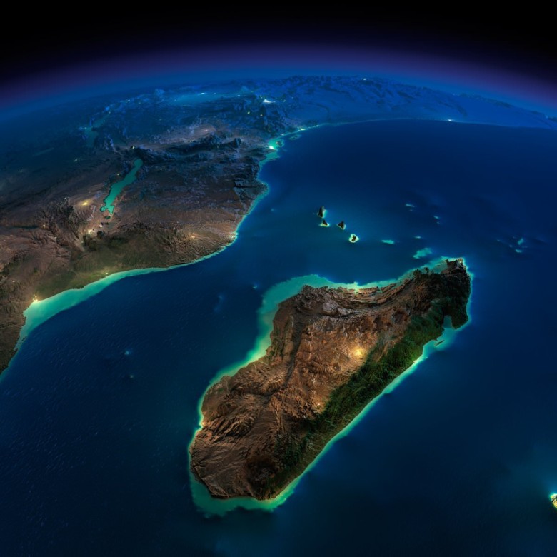 Reliefowa mapa Madagaskaru i Afryki Południowo-wschodniej