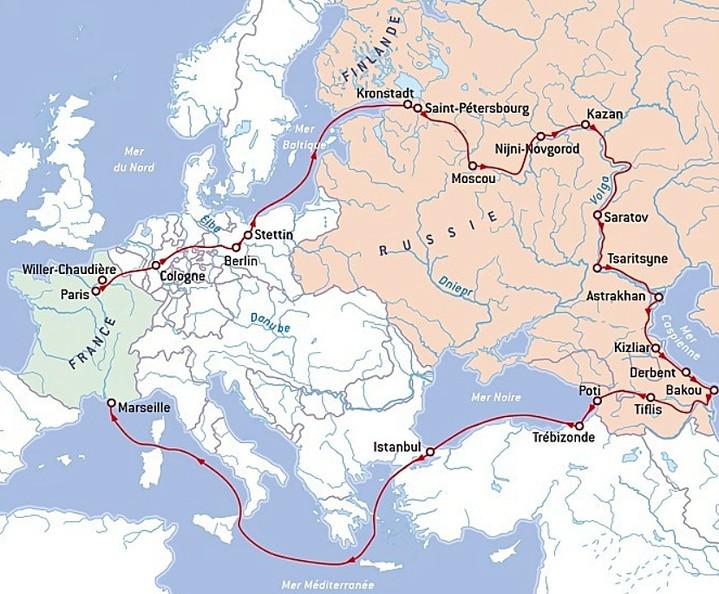 Mapa dwuletniej podróży Aleksandra Dumasa do Rosji, 1859-1861