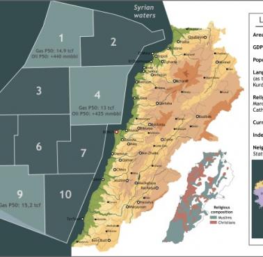 Liban z polami naftowymi i gazowymi