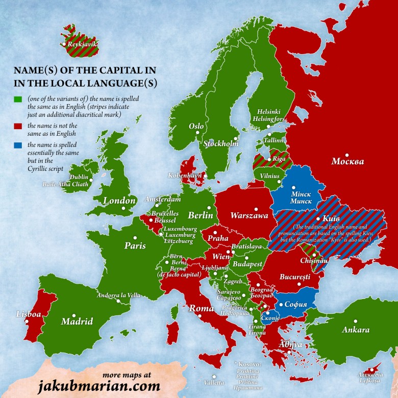 Nazwy europejskich stolic w lokalnych językach