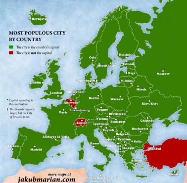 Największe miasto według krajów w Europie