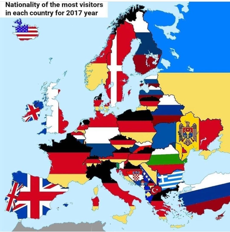Największa liczba odwiedzających, Europa, 2017