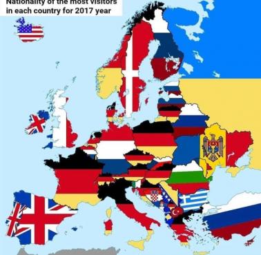 Największa liczba odwiedzających, Europa, 2017