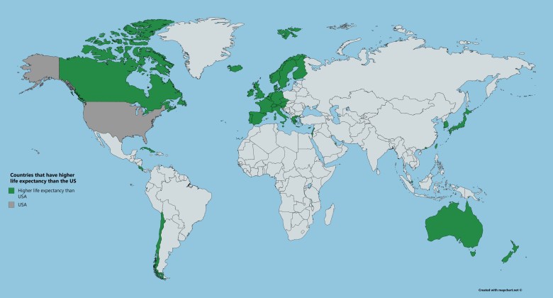 Kraje o wyższej średniej długości życia niż USA