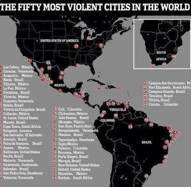 50 najbardziej niebezpiecznych miast na świecie (bez stref wojny), 2017