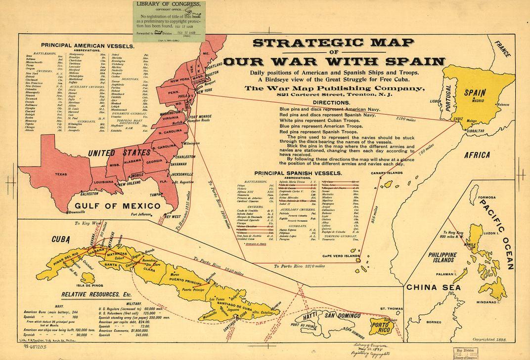 Mapa strategiczna wojny hiszpańsko-amerykańskiej z 1898 roku