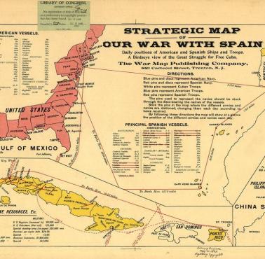 Mapa strategiczna wojny hiszpańsko-amerykańskiej z 1898 roku