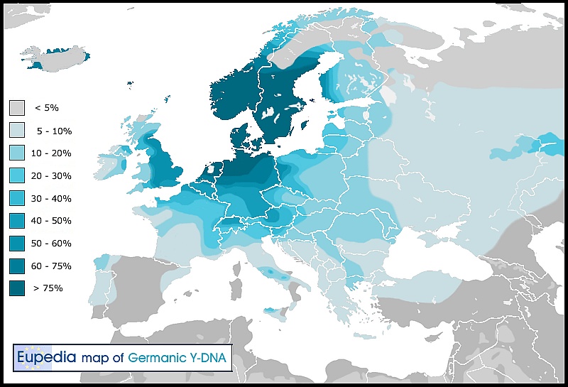 Przybliżone rozmieszczenie haplogrup Y-DNA germanów w Europie