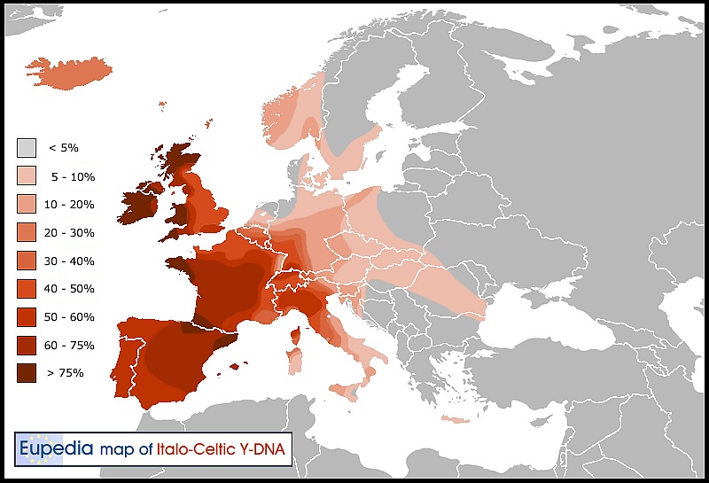 Przybliżone rozmieszczenie haplogrup Y-DNA celtów w Europie