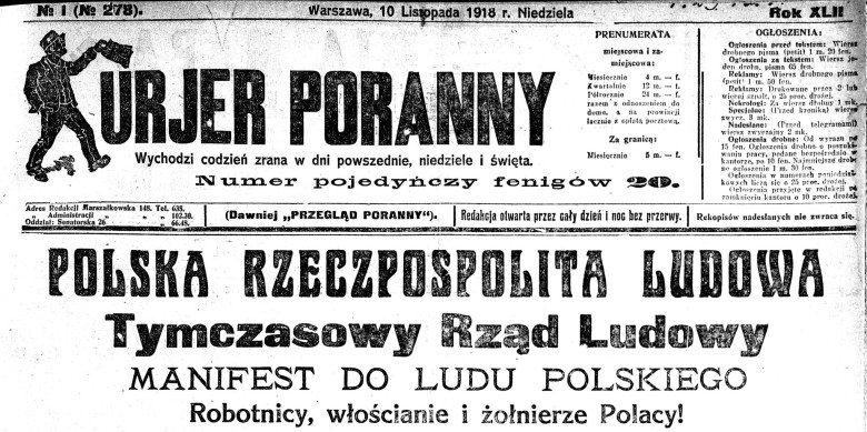 Kurier z 1918 roku, początek Polskiej Rzeczpospolitej ... Ludowej