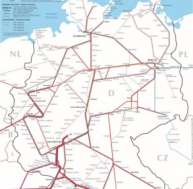 Mapa sieci kolejowych dalekobieżnych w Niemczech