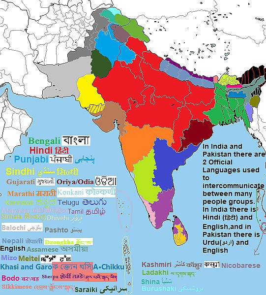 Mapa językowa Indii, Azji Południowej