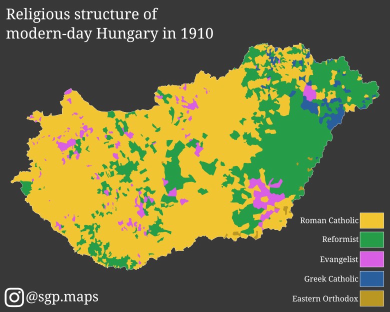 Mapa religii w Austro-Węgrzech w 1910 roku