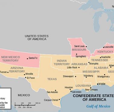 Mapa Skonfederowanych Stanów Ameryki 1860-1865