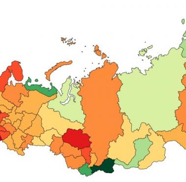 Wskaźnik płodności w poszczególnych regionach Rosji, 2017