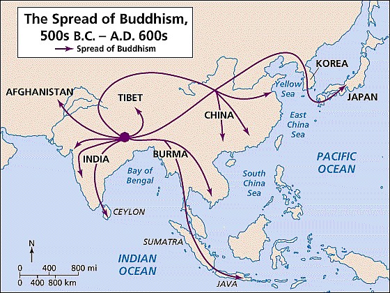 Rozprzestrzenianie się buddyzmu, 500 r.p.n.e. - 600 r. n.e.