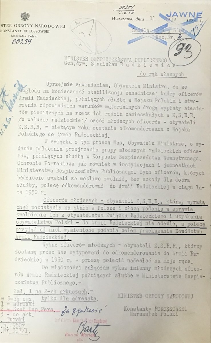 Pismo marszałka K. Rokossowskiego do szefa MBP S. Radkiewicza ws oficerów sowieckich, którzy na stałe zamierzają osiedlić ...