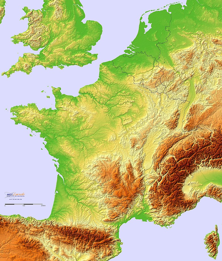 Reliefowa mapa Europy Północno-Zachodniej
