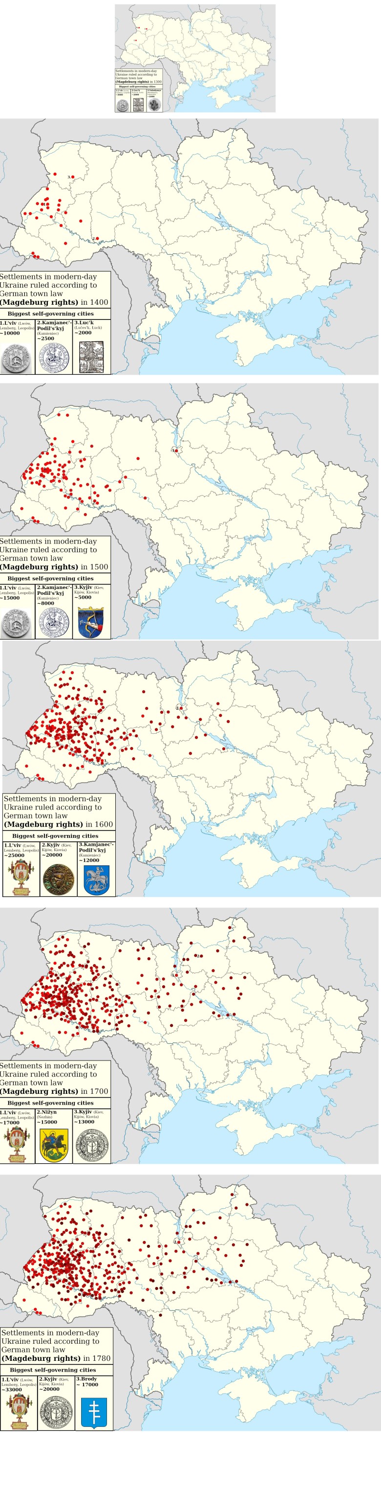 Ukraińskie miasta i miasteczka historycznie rządzone zgodnie z prawem magdeburskim 1300-1780