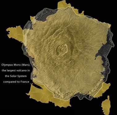 Największy wulkan w Układzie Słonecznych - Olympus Mons na tle Francji