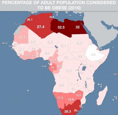 Odsetek dorosłej populacji Afryki uważanej za otyłą