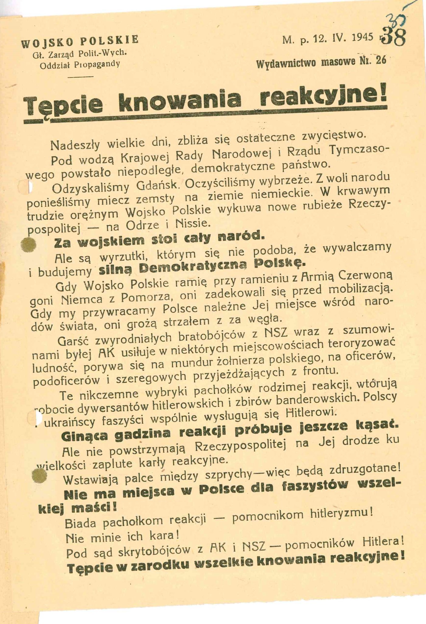 Dzisiaj trzecie pokolenie AK walczy z trzecim pokoleniem UB, 1945