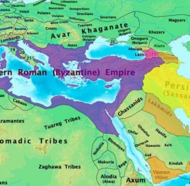 Imperia Bizantyjskie i Sassanidów około 600 rok n.e.