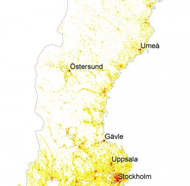 Mapa gęstości zaludnienia Szwecji