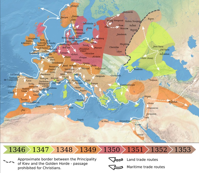 Rozprzestrzenianie się ospy w Europie, 1346-1353