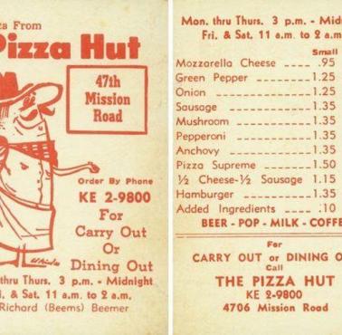 Menu Pizza Hut z 1962 roku, Kansas City