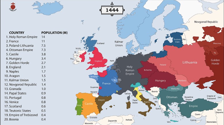 Najludniejsze państwa Europy w 1444 roku