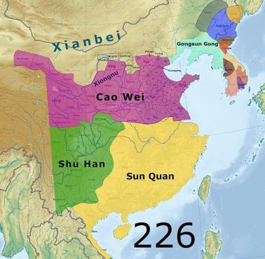 Mapa chińskich Trzech Królestw od 190-280 roku n.e. (animacja)