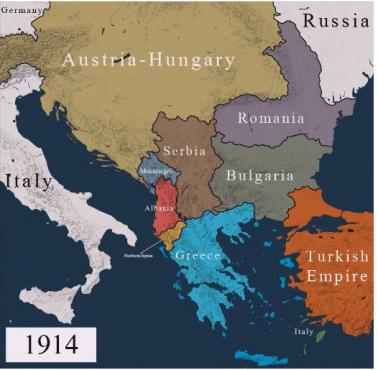 Zmieniające się granice na Bałkanach (pierwsza i druga wojna bałkańska, pierwsza wojna światowa) (animacja)
