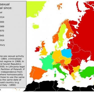 Kary za czyny homoseksualne w Europie. Polska jest jedynym krajem W Europie, gdzie takich kar nigdy nie było