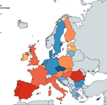 Nadwyżka lub deficyt sektora instytucji rządowych i samorządowych jako procent PKB (Źródło: Eurostat)