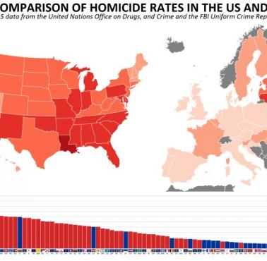 Zabójstwa na 100 tys. mieszkańców w USA i Europie