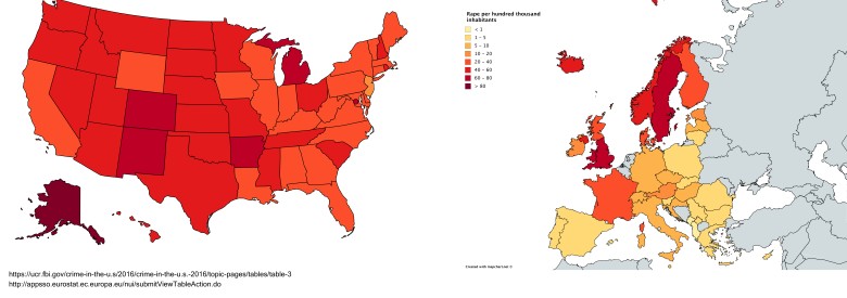 Gwałty na 100 tys. mieszkańców w USA i Europie