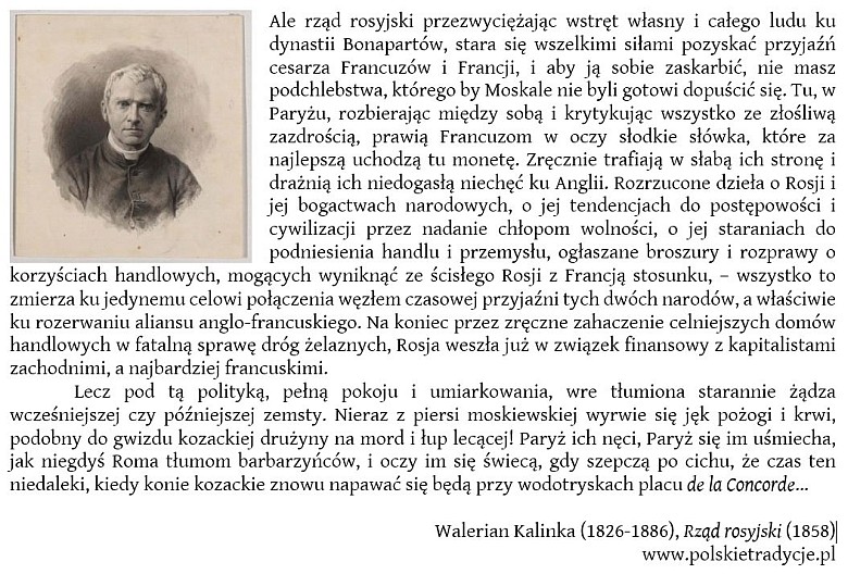 Walerian Kalinka, Rząd rosyjski 1858, Francja - Rosja