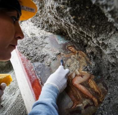 Rzymski fresk odnaleziony w Pompejach przedstawiający Ledę i łabędzia