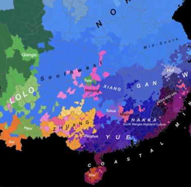 Mapa językowa Chin południowych