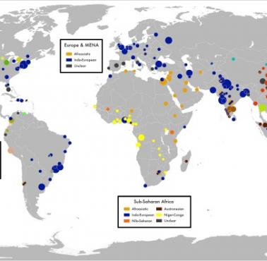 Etymologia 250 największych miast świata według rodzin językowych