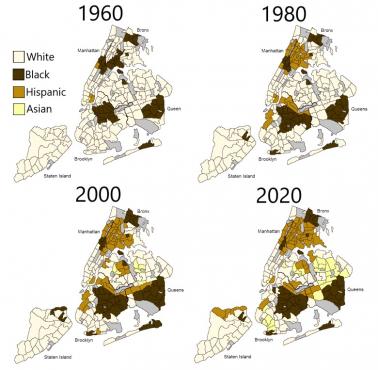 Mapa etniczno-rasowa Nowego Jorku, 1960, 1980, 2000, 2020