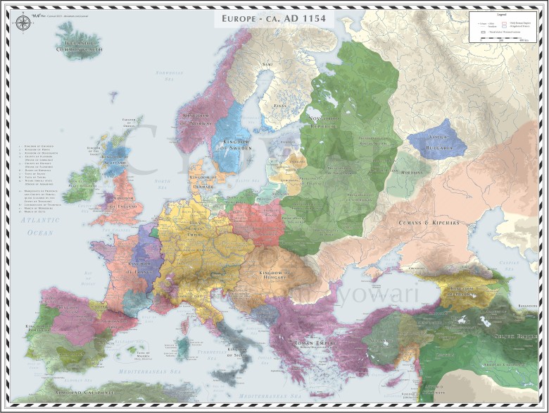 Mapa Europy z 1154 roku n.e.
